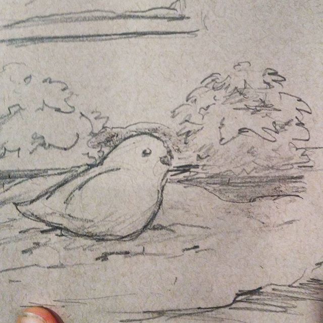 Es (@jellynerd ) made a #snowbird today which quickly got destroyed in a mis-aimed #snow toss by her brother so I thought I would immortalize it with a quick #sketch. But my white pencil is in the other room and I am comfy here on the couch. :) So you get a super quick pencil only sketch instead.#sketchbook #art #draw #illustration #bird #drawing #pencil on #strathmore #tonedpaper