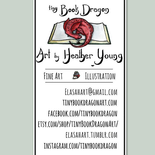 My new business card. Pretty happy with the new design. Don't love it as much as my previous business card (changing name from forgettable ElasahArt to Tiny Book Dragon Art, which is much more memorable and descriptive.) But it will do.#art #artistproblems #businesscards #drawing #Dragon #artist #book #watercolor #illustratorsoninstagram #illustration #design