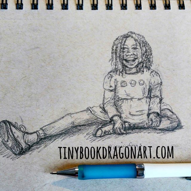 Utter joy. Inspired by @prairiefrogs , one of most constant encouragers. (Did an album cover for her ages ago.) I didn't capture Kiffanie perfectly but her hair is awesome. And she is a super happy kid, at least in photos. ? .#art #drawing #sketchbook #sketch #joy #happy #child #childhood #illustration