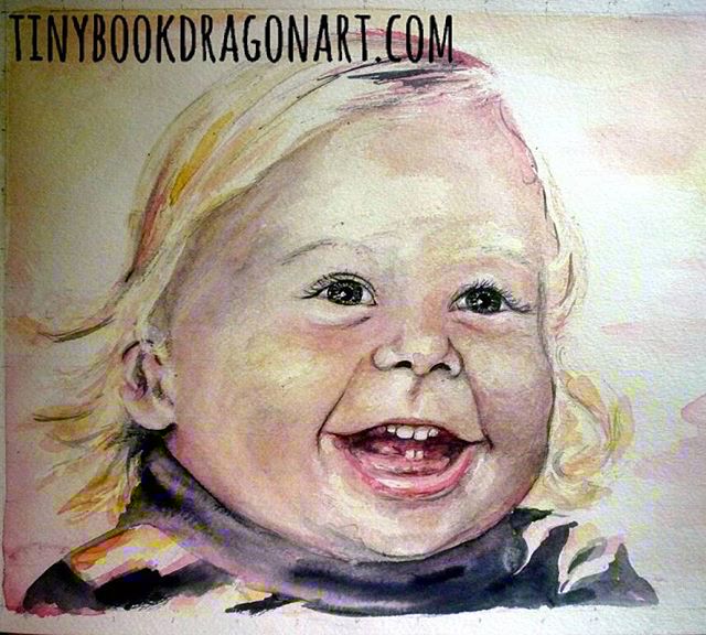 Happy..A 3 color Watercolor portrait I did for my husband's 40th birthday a few years back (I did 1 from each decade he has been alive.).#oldart #oldpainting #Watercolor #Portrait #baby #toddler #fineart #fineartist #curls #blonde