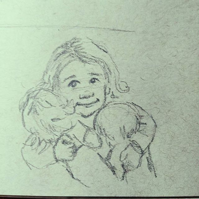 Today's #instagramkids  #sketch  based on @tracilouwho 's adorable little Cuthbert. Migraine all day. So spent day on couch catching up on Doctor Who with my girlie @jellynerd  and enjoying the snow (finally) but it finally lifted and I got to sneak one in before bed. .#art #drawing #kid #child #doll #toy #pencilsketch #pencil on #strathmore #tonedpaper
