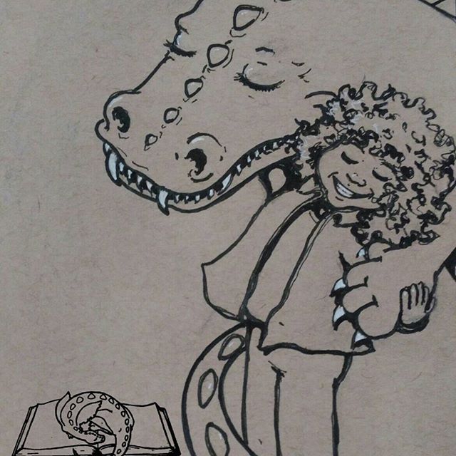 A big toothy grin from these besties..Day 1 of #febdrawingchallenge2017 for #thesketchcollective : #teeth .#art #artist #Dragon #drawing #sketch #sketchart #ink #Gellyroll #strathmore #tonedpaper #hug #naturalhair #naturalcurls #illustration #illustrator #bestfriend