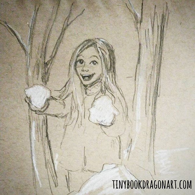 Inspired by @fencottage.unschoolers and her #snow ambush..#pencil and #prismacolor #coloredpencil on #strathmore #tonedpaper .#snowball #play #unschooling #outside #nature #sketch #sketchart #instart #child #children #kidlitartist #art #illustration